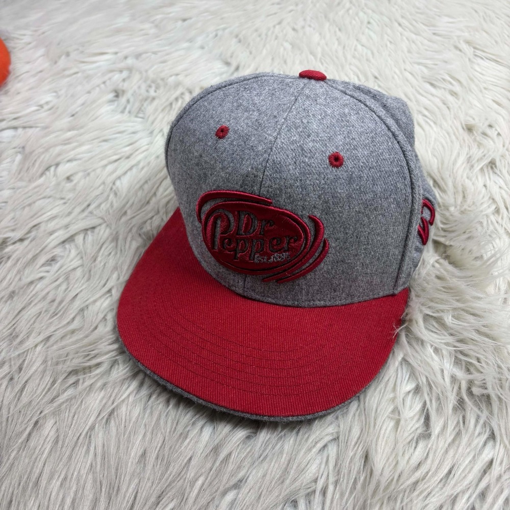Dr. Pepper Men's OS Snapback Baseball Hat Cap Gray Red 23 Wool Blend